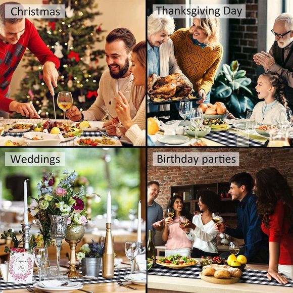 Buffalo Check Table Runner 14 × 72 Inch Black White Plaid Reversible Checkered - Picture 2 of 6